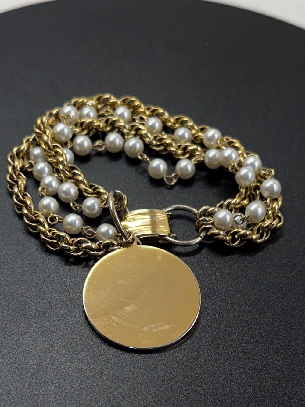 Gold-Tone Pearl Multi-Strand Pendant Bracelet
